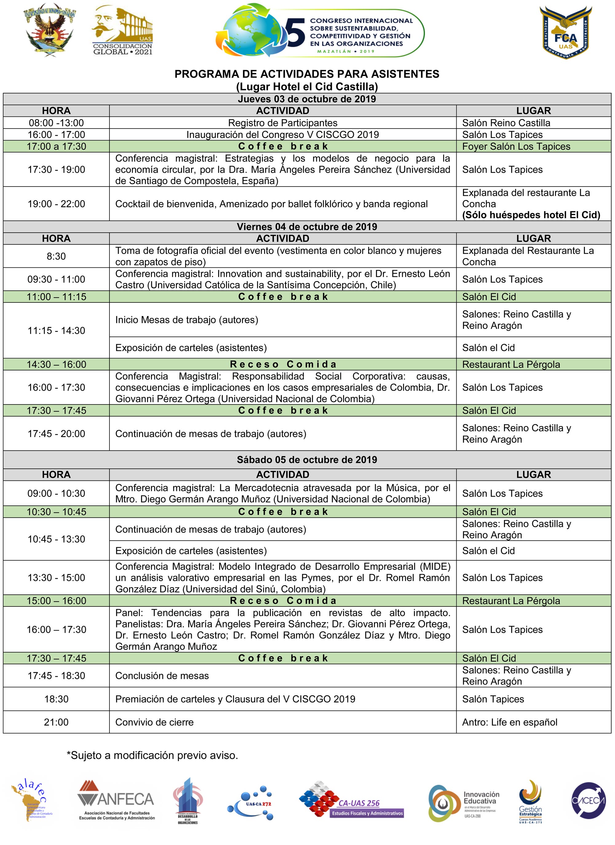 Programa de Actividades para Asistentes